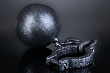 Naklejka na ściany i meble Ball and chain on grey background