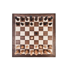 Chess board with figures on a white background