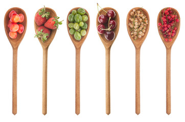 Fresh fruit in a wooden spoon