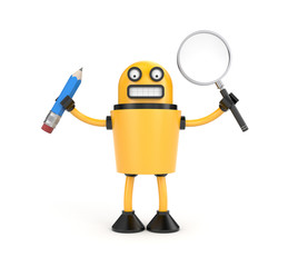 Robot with pen and magnify glass