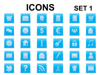 set of blue square icons