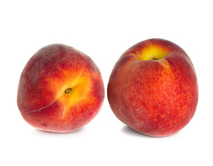 Ripe peach fruit isolated on white background