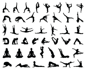 Silhouettes of yoga and gymnastics-vector