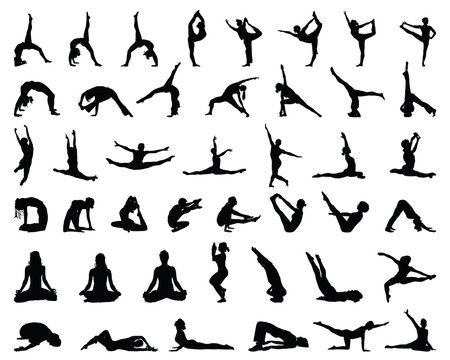 Silhouettes of yoga and gymnastics-vector
