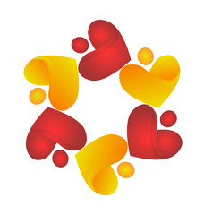 Teamwork sharing hearts logo vector
