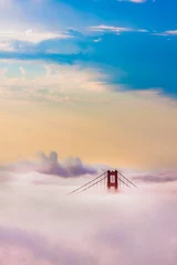 Poster San Francisco World Famous Golden Gate Bridge in thich Fog after Sunrise