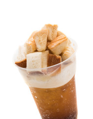 Coffee caramel cocktail with bread
