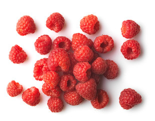 red raspberries on a white background