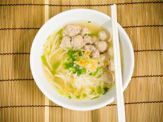 pork meatballs and noodle soup