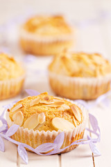 Almond muffins with decorative ribbon
