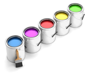 Paint cans and brush isolated