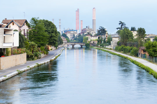 Naviglio and chimney-Turbigo, Milano color image