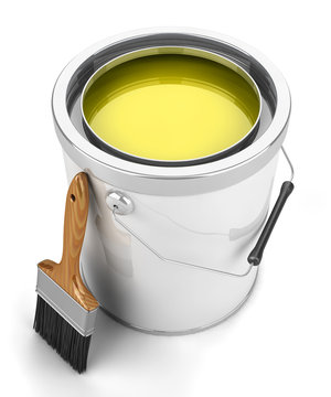 Paint can and brush isolated