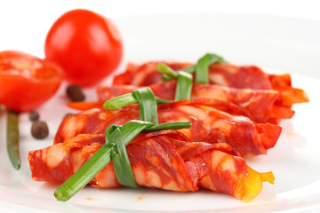 Salami rolls, isolated on white