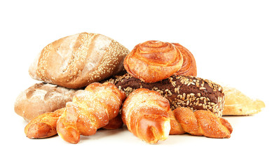 Composition with bread and rolls, isolated on white
