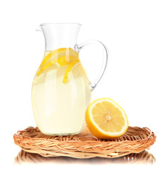 Lemonade in pitcher isolated on white