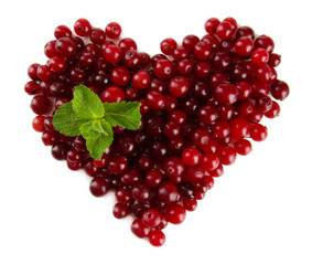 Ripe red cranberries, isolated on white.