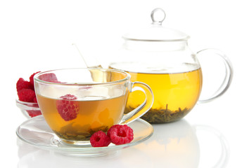 Cup of berry tea isolated on white