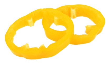 Fresh yellow pepper slices isolated on white