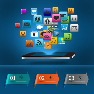 Mobile phone with application icons, Creative Business