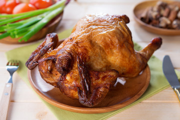 Whole roast chicken ready to eat