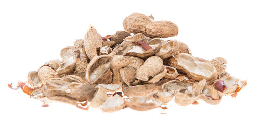 Heap of Peanut shells isolated on white