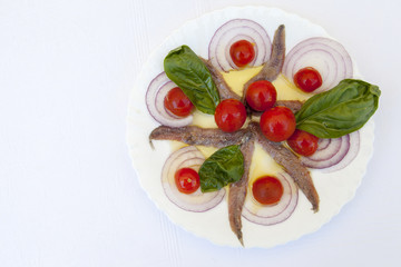 Sardine fillets with  Mediterranean herbs, space for text