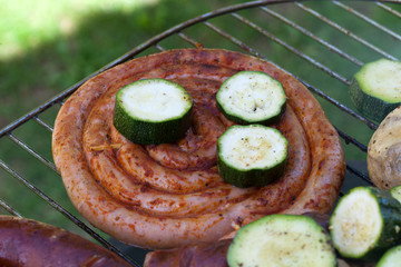 barbecue with delicious grilled meat on grill