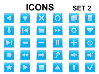 set of blue square icons