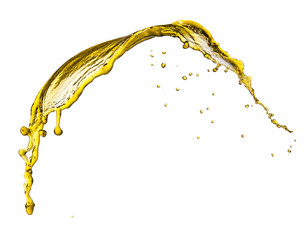 Flying splash yellow liquid on a white background