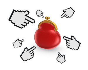 Cursors around red purse.