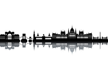 Budapest skyline - black and white vector illustration