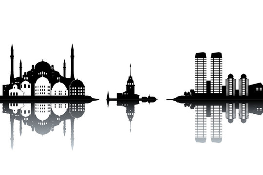 Istanbul skyline - black and white vector illustration