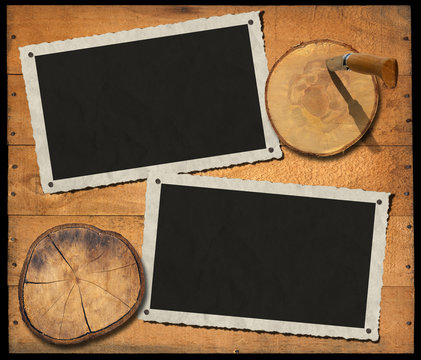 Two Vintage Photo Frames on Wood Wall