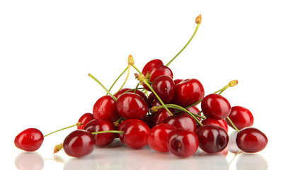 Fototapeta na wymiar Many ripe red cherry berries isolated on white