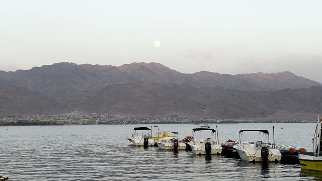 Moon-rise at the gulf of Aqaba, Eilat, Red Sea