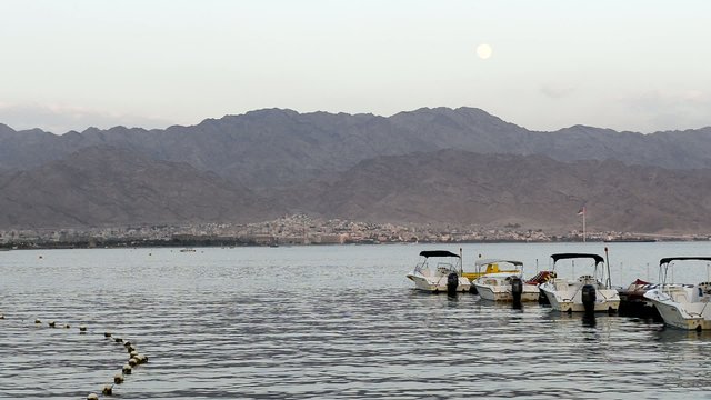 View on the Aqaba gulf from central beach of Eilat