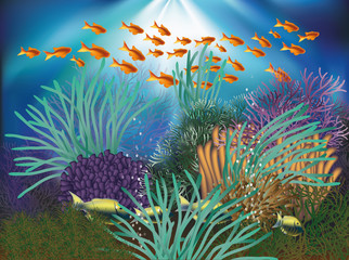 Fototapeta na wymiar Underwater natural wallpaper. vector illustration