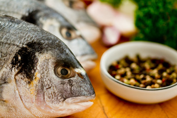 Seafood, fish - fresh sea dorada in cuisine