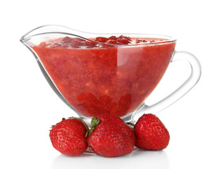 Homemade strawberry jam, isolated on white