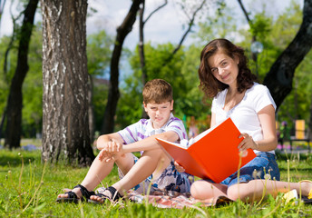 reading a book together