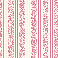 Seamless background with floral pattern and stripes. Vector.