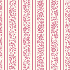 Seamless background with floral pattern and stripes. Vector.