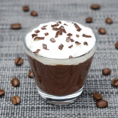 coffee and chocolate mousse with whipped cream