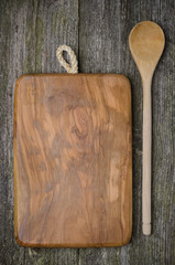 vintage cutting board with space for text and spoon