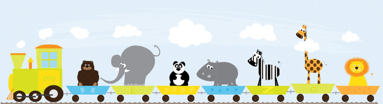 Train with animals on colorful background- vector illustration