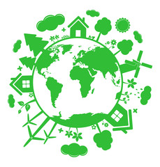 Green ecology icons over planet