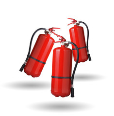 fire extinguishers in the air on white background