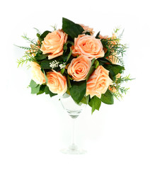Colorful Artificial Flower Arrangement on white background