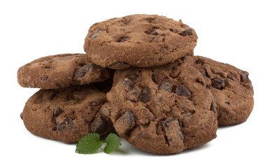 Chocolate chip cookies isolated on white background